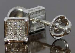 DIAMOND STUD EARRINGS SCREW BACK 0.1CT MICRO PAVE WHITE GOLD FINISH 