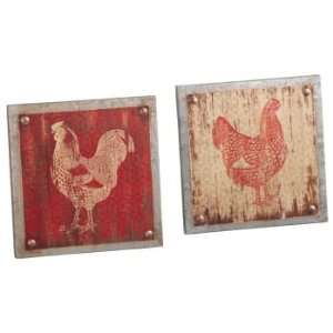  Rooster and Hen Wall Plaque Set
