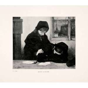  1903 Print Breton Mourners Island Children Girls Death 