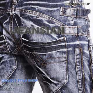 3MU Mens Designer Jeans Pants Denim Stylish Multi Zips W30 32 34 36 38 