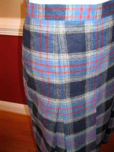 VTG Wool Blue Plaid Pleated Skirt EL Corte Ingles SZ 8  