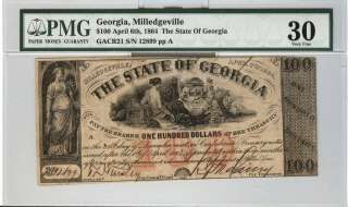 1864   GEORGIA, Milledgeville $100 PMG 30 CHOICE VF/XF  