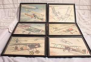 Set of 6 Alfred Owles Military Aircraft of WWI Prints W/Frames  