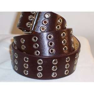  3 ROW Hole Grommet Genuine Leather Belt Brown Sz Large 40 
