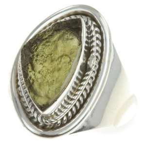   925 Sterling Silver NATURAL MOLDAVITE Ring, Size 6.25, 5.33g Jewelry