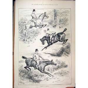  Horse Jumping Fence 1890 Man Falling Ditch Country