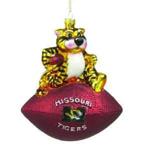 Missouri Tigers 6 Glass Mascot Football Ornament:  Sports 