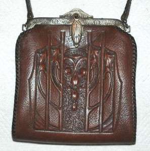 MEEKER Antique Hand Tooled Leather Purse Early 1900s  