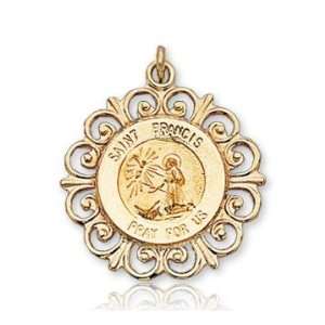  14k Yellow Gold Pray for Us Ornate St. Francis Medal 