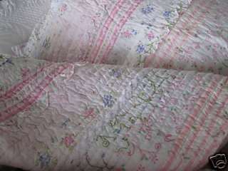 SHABBY COTTAGE CHIC PINK BLUE VINTAGE ROSES RUFFLES RAG HEIRLOOM QUILT 