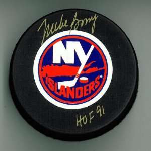 Mike Bossy Autographed Islanders Puck w/ HOF #1