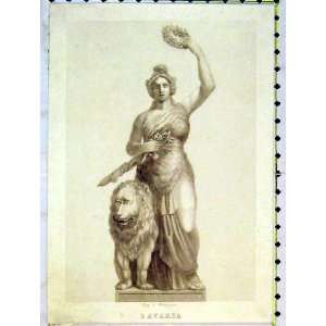  Antique Print Statue Mey Widmayer Bavaria Lion Lady