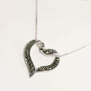  Marcasite Sterling Silver Floating Heart Necklace: Arts 