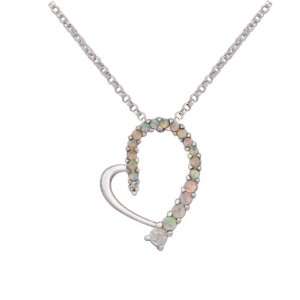 Rhodium Plated Sterling Silver Synthetic White Opal and Diamond Accent 