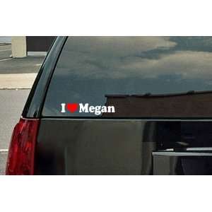    I Love Megan Vinyl Decal   White with a red heart Automotive