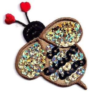 Bee, Gold & Black Sequins Iron On Embroidered & Sequined Bee Insects 