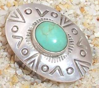 Pollack  Big Sterling Concho Turquoise Ring Sz 5.5  