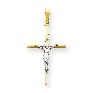  14k Gold Two tone INRI Crucifix Pendant: Jewelry