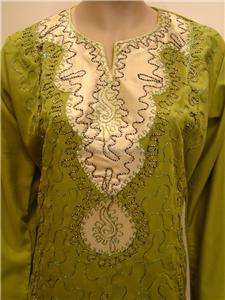 Galabeya Abaya Islamic Green Jilbab Dress Kaftan Embroidered Egyptian 