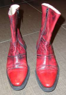 COOL Italian red leather cowboy ankle boots EUC 1 32  