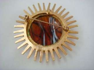 Vintage Starburst Sun Retro Glass Brooch Pin Pendant  
