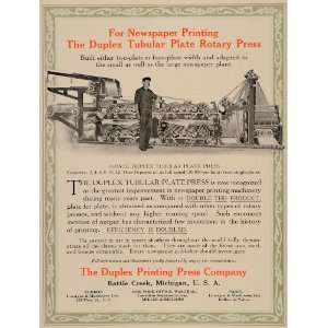  1913 Ad Duplex Newspaper Rotary Printing Press Operator 