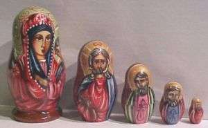PC RUSSIAN MARY & JESUS RELIGIOUS NESTING DOLL SET   