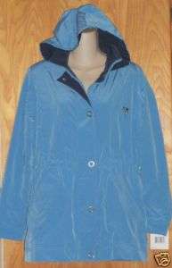 LIZ CLAIBORNE Blue Hooded Rain Coat Jacket Misses S NWT  