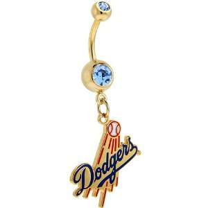 Major League Baseball Logo Gold Gem Belly Ring   Los Angeles Dodgers
