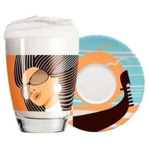  Latte Coffee Mug and Saucer Set, Mia Cara, Venetian Face 