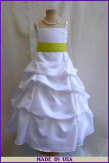 NEW WHITE KEY LIME GREEN FLOWER GIRL BRIDESMAID DRESS  