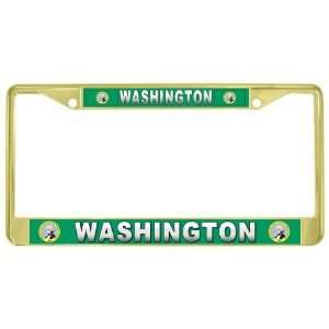  Washington State Flag Gold Tone Metal License Plate Frame 
