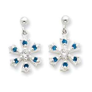  Sterling Silver CZ & Blue Stone Earrings: Jewelry