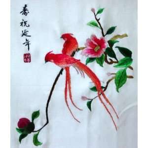   Chinese Silk Embroidery Flower Bird Longevity 