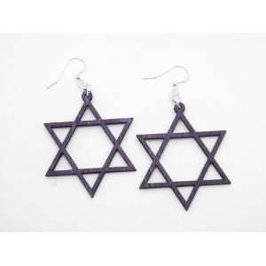  Purple Jewish Star of David Wooden Earrings GTJ Jewelry