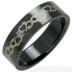  Linked Heart Design Black Stainless Steel Ring 10: Jewelry