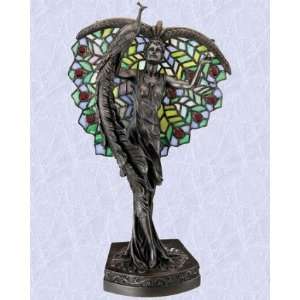 french stn Glass table lamp statue light peacock Maiden sculpture 