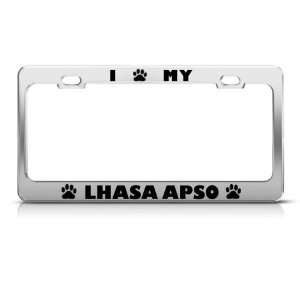 Lhasa Apso Dog Dogs Chrome license plate frame Stainless Metal Tag 