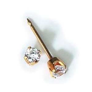  INVERNESS 24K Gold 3mm Tiffany CZ Piercing Earrings 