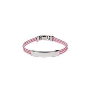   Ladies Pink Leather Band Stainless Steel ID Bracelet Jewelry