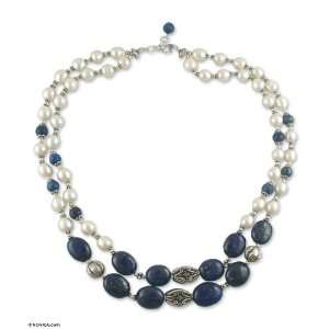  Pearl and lapis lazuli strand necklace, Delhi Princess 