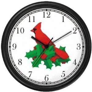 Red Cardinal Bird in Christmas Mistletoe   JP Wall Clock by WatchBuddy 