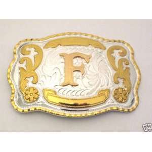 Initial Letter  F  Name Monogram Western Cowboy Gold and Silver Tone 