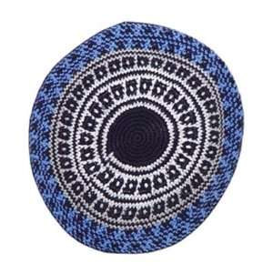 Knitted Kippot Black Blue and White, with Extra Fine Knit 