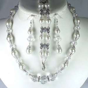   Clear crystal and Ivory pearl matching wedding jewelry Jewelry