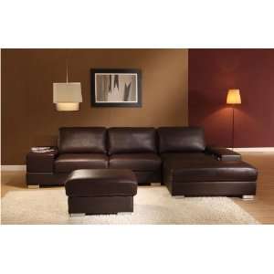  CR New York Brown Modern Leather Sectional Sofa