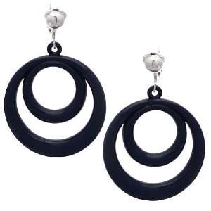  Amiela Silver Navy Blue Drop Clip On Earrings: Jewelry