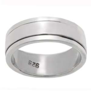   Sterling Silver High Polish Spinner Style Classic Flat Band Ring