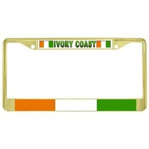 Ivory Coast Flag Gold Tone Metal License Plate Frame Holder