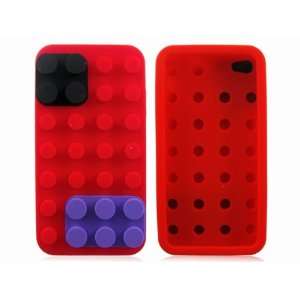  Red Building Block Silicone Case Cover Skin for iPhone 4 